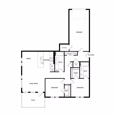 Two Bedroom Two Bath Garden with Garage - 1104 G-301 floor plan